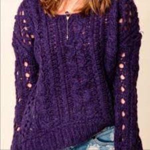 Free People Maribel Purple Mohair Wool Blend Crochet Knit Sweater Size S